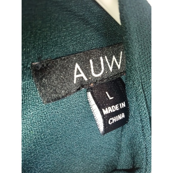 AUW Womens Green Sleeveless Blouse Gold Coin Chain V-Neck Top Size Large - Picture 2 of 4